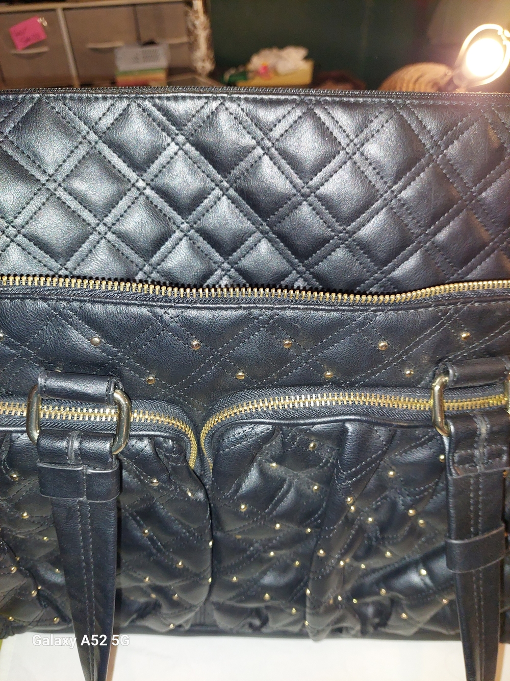 Source Unknown Black Quilted Tote with Gold Hardware